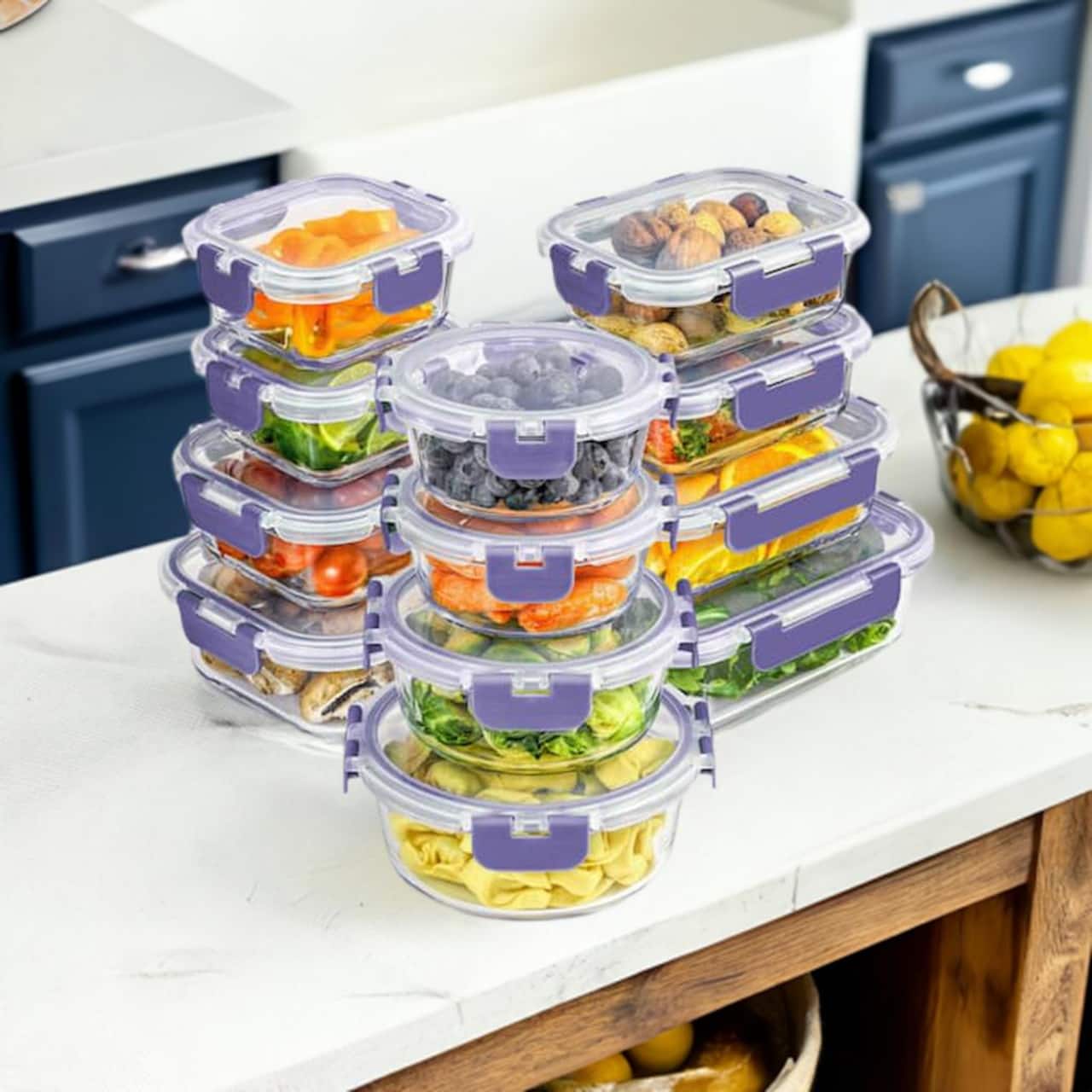Joyful by JoyJolt® 24-Piece Purple Glass Storage Container Set with Leakproof Lids